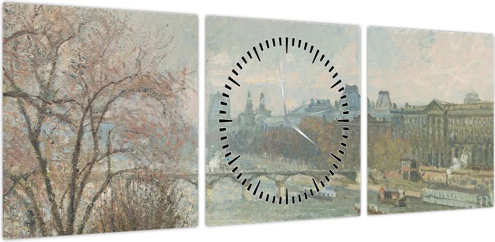 Obraz - Camille Pissarro, The Louvre, Afternoon, Rainy Weather, reprodukcje (z zegarem) (90x30 cm)