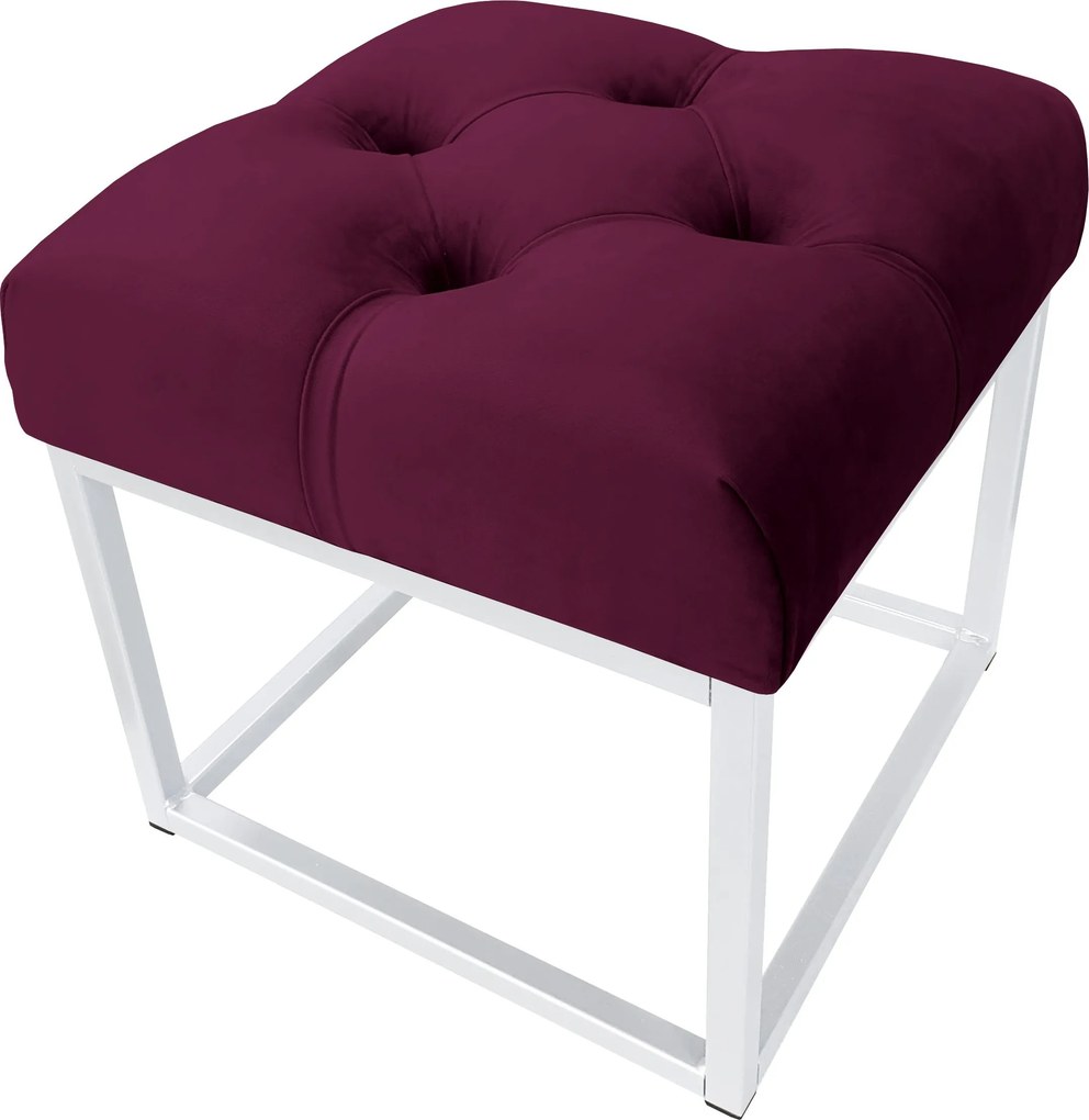 Pufa CHESTERFIELD tkanina Welur loft ławka podnóżek metal : Kolor Stelaża - Biały, Kolor tkaniny - VELVET - MG02, Typ tkaniny - Velvet