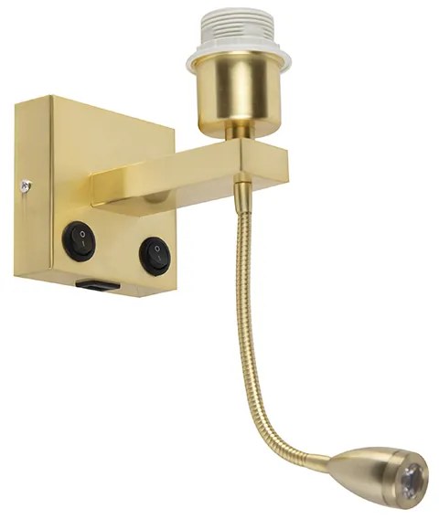 Kinkiet / Lampa scienna art déco złoty z portem USB i ruchomym ramieniem - Brescia Combi ArtDeco Oswietlenie wewnetrzne