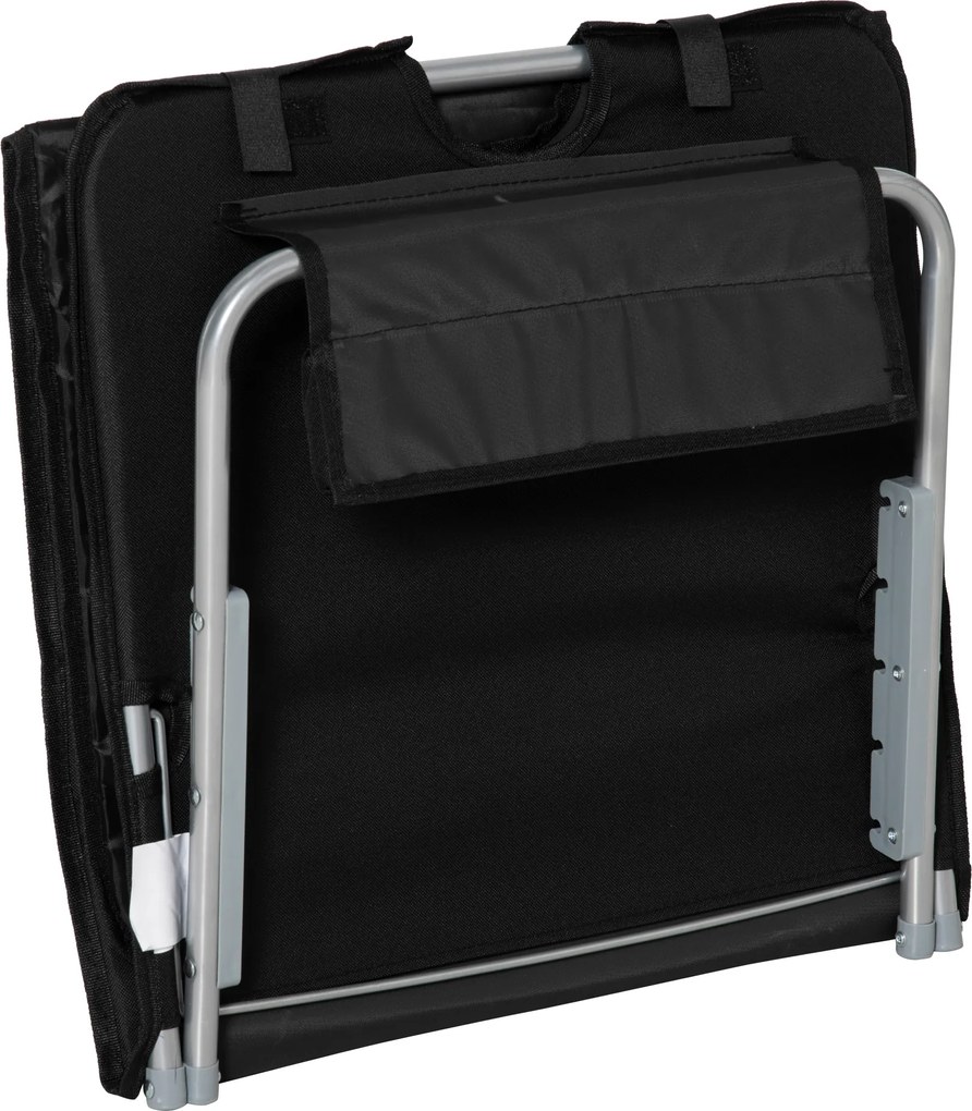 Outsunny Leżak Plażowy Czarny Składany z Regulowanym Oparciem i Kieszenią Boczną 48x134x33-43cm | Aosom PL