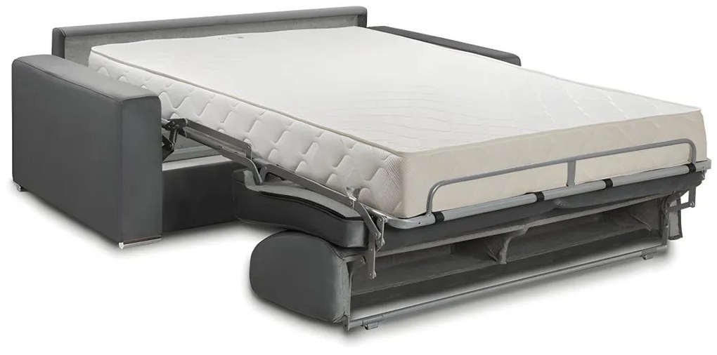 Kanapa 2-osobowa rozkładana z weluru CALIFE - Kolor antracytowy - Łóżko 120 cm - Materac 22 cm z pamięcią kształtu