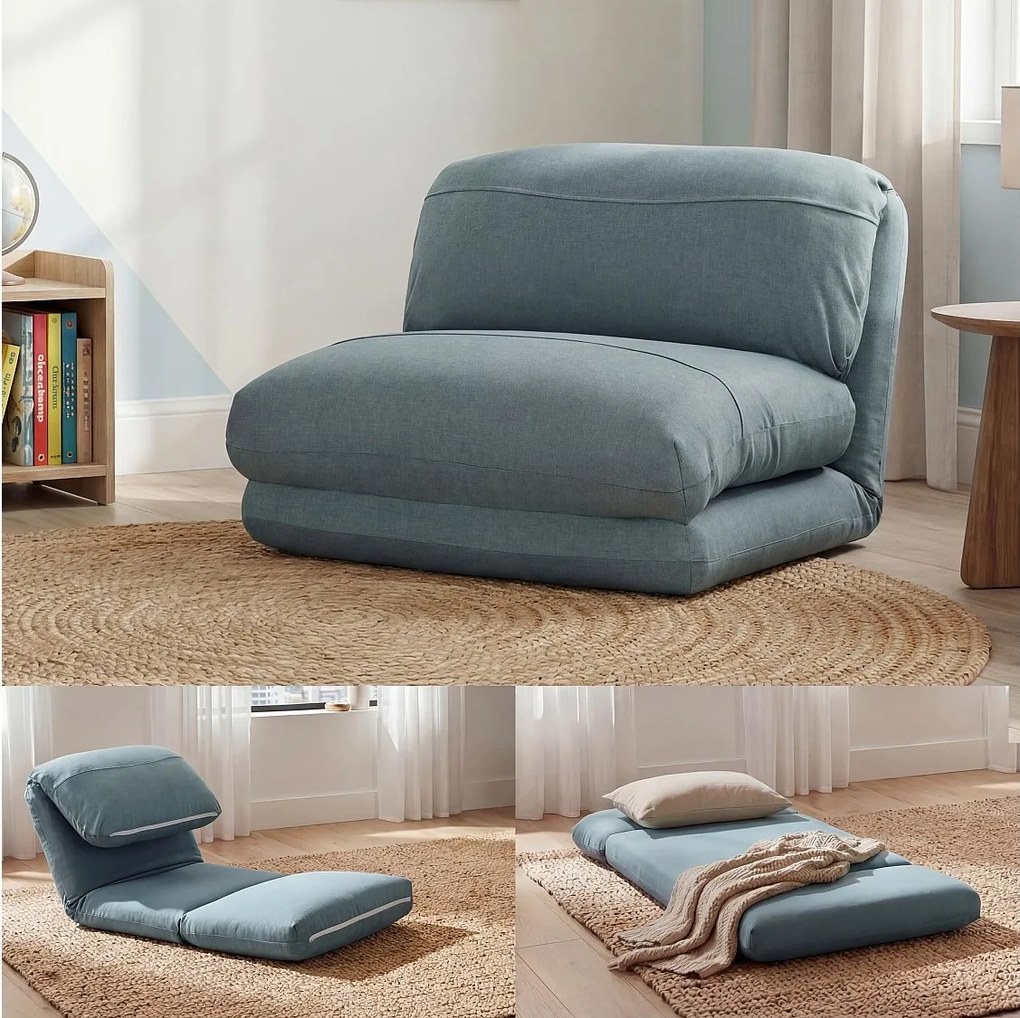 Fotel rozkładany MCW-E68,  szaro-niebieski