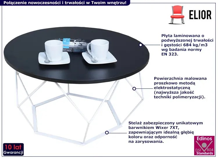 Okrągły stolik kawowy z czarnym blatem - Borix 5X