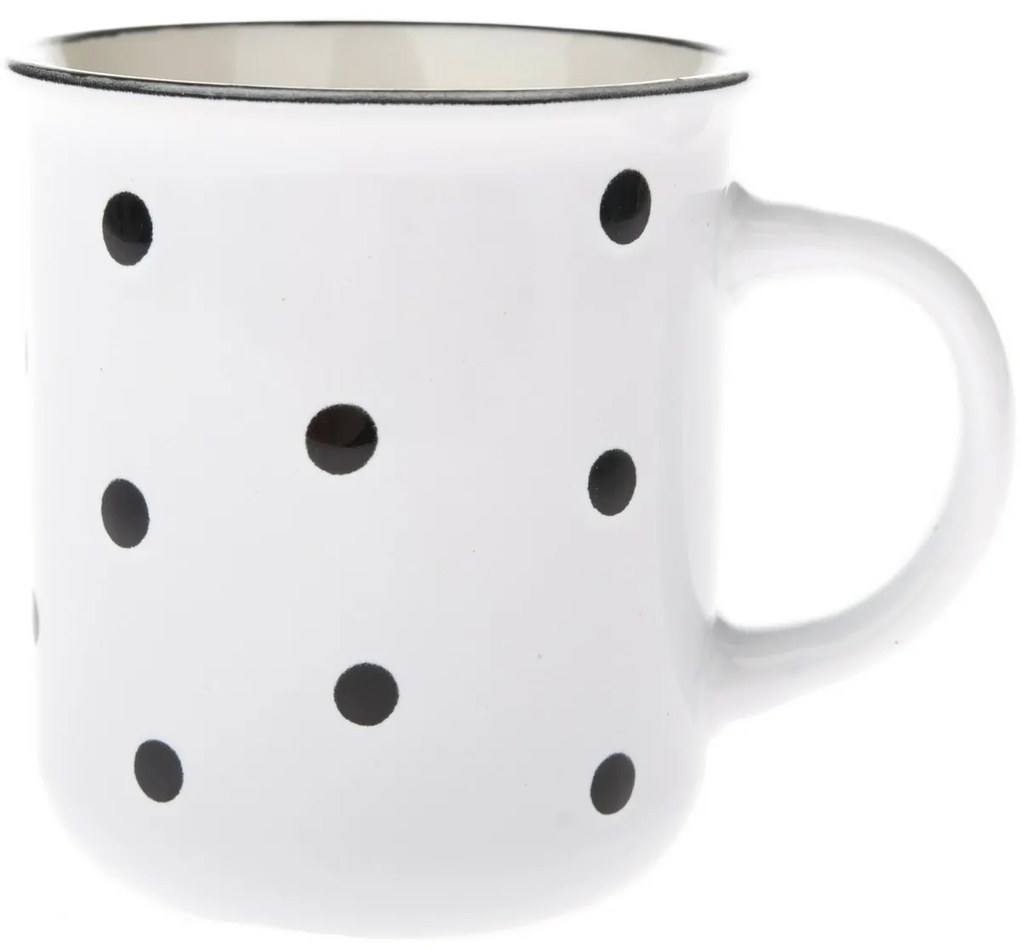 Zestaw 6 ceramicznych kubków w czarne kropki 350 ml