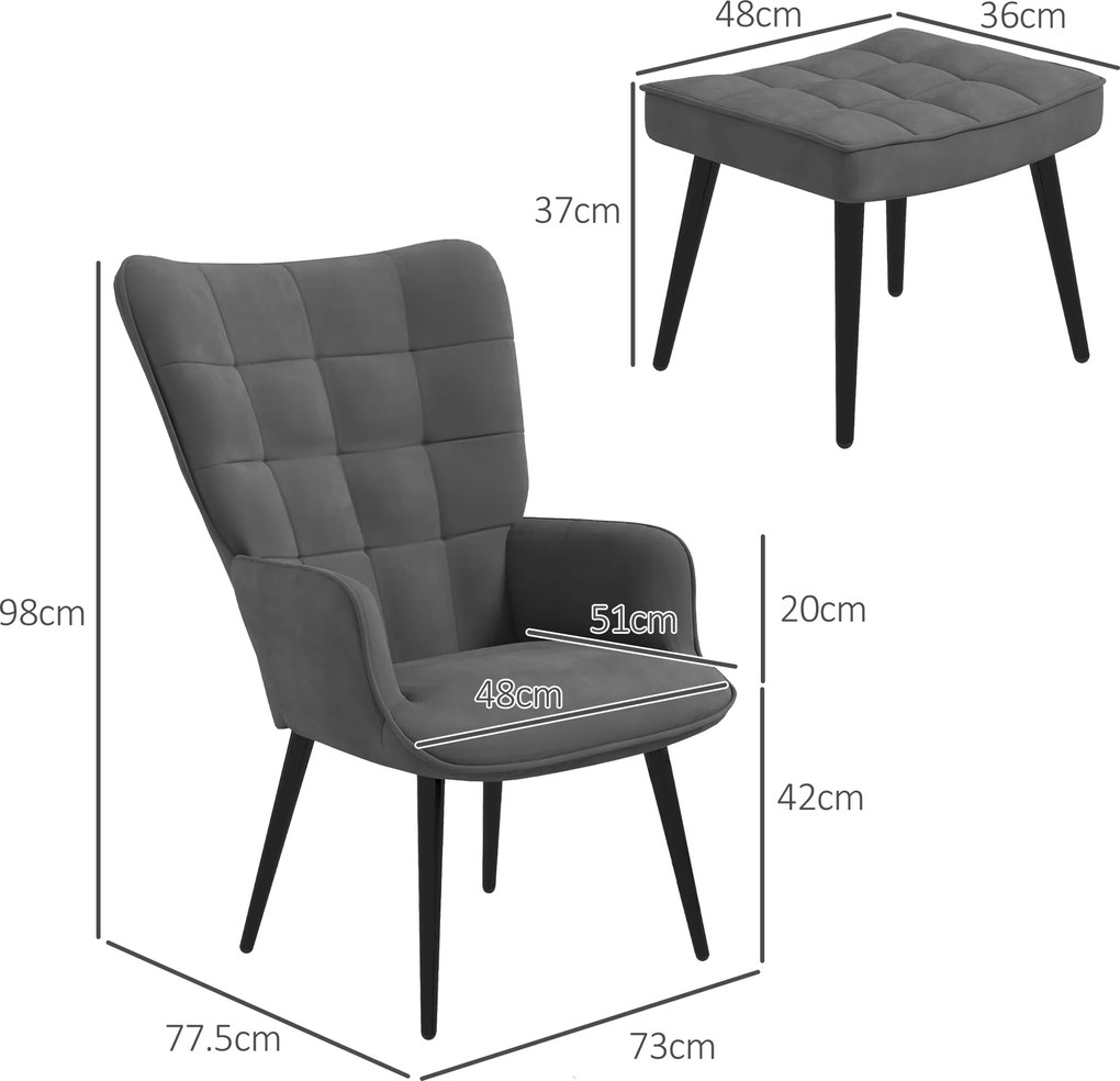 HOMCOM Fotel relaksacyjny z podnóżkiem Komfortowy zestaw do wypoczynku Ciemnoszary elegancki design | Aosom PL