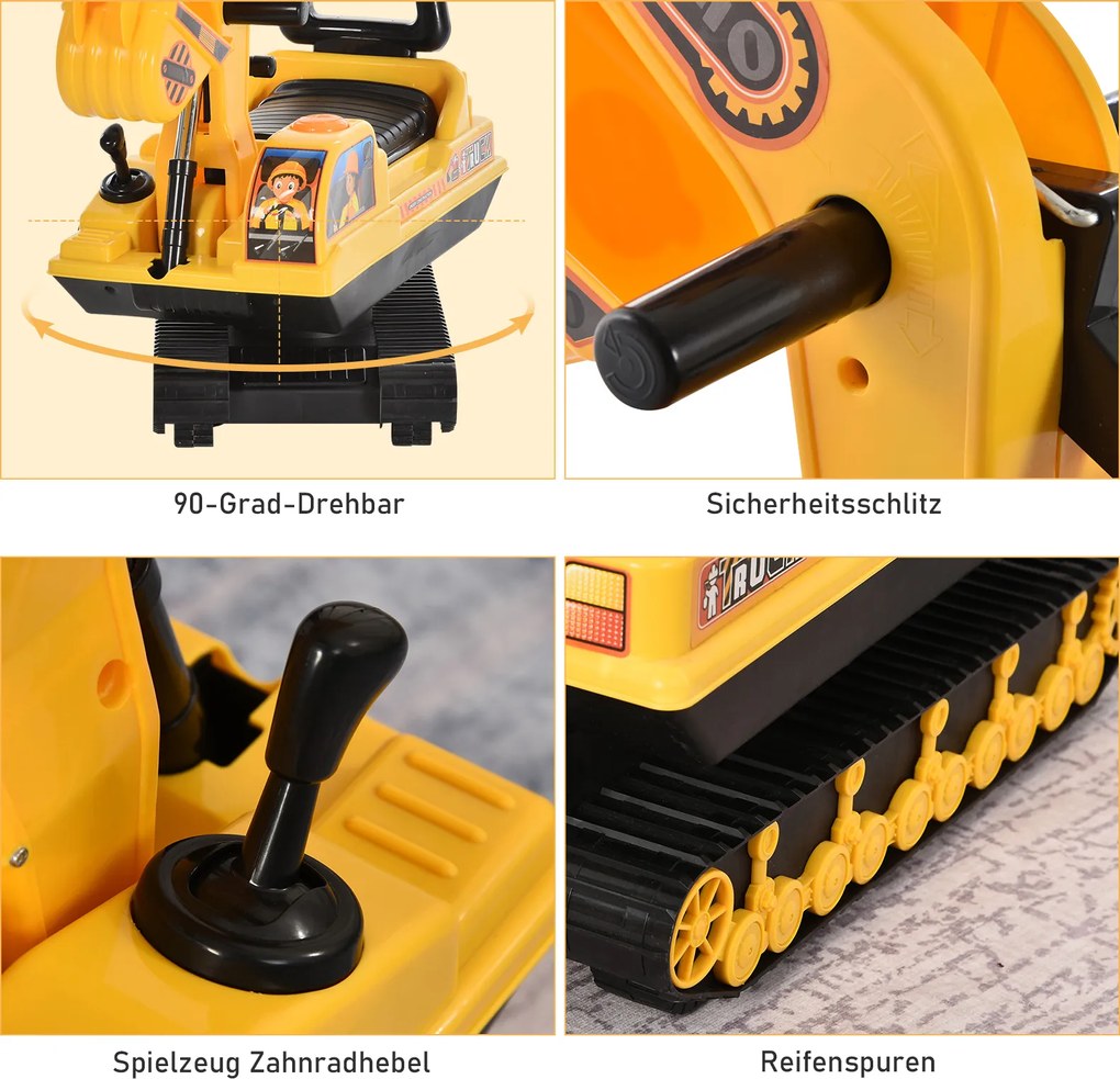 HOMCOM Koparka Dla Dzieci Samochodzik Z Klaksonem Żółty+Czarny Bezpieczna Zabawa Dla Maluchów | Aosom PL