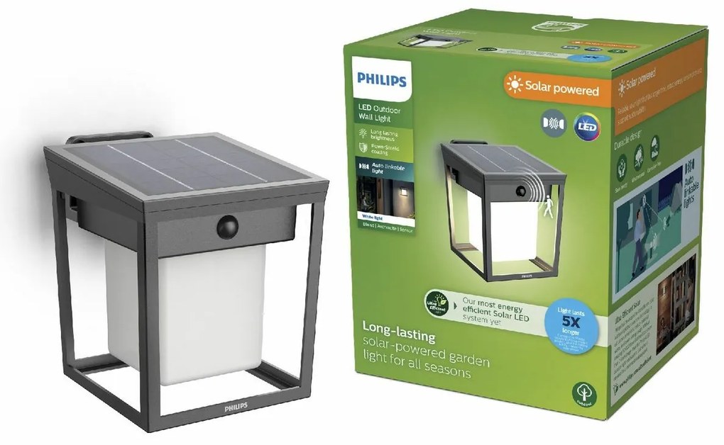 Philips Blaise UltraEfficient solarna lampa LED,czujnik, antracyt, 1,5 W, 250/20 lm, 3000 K