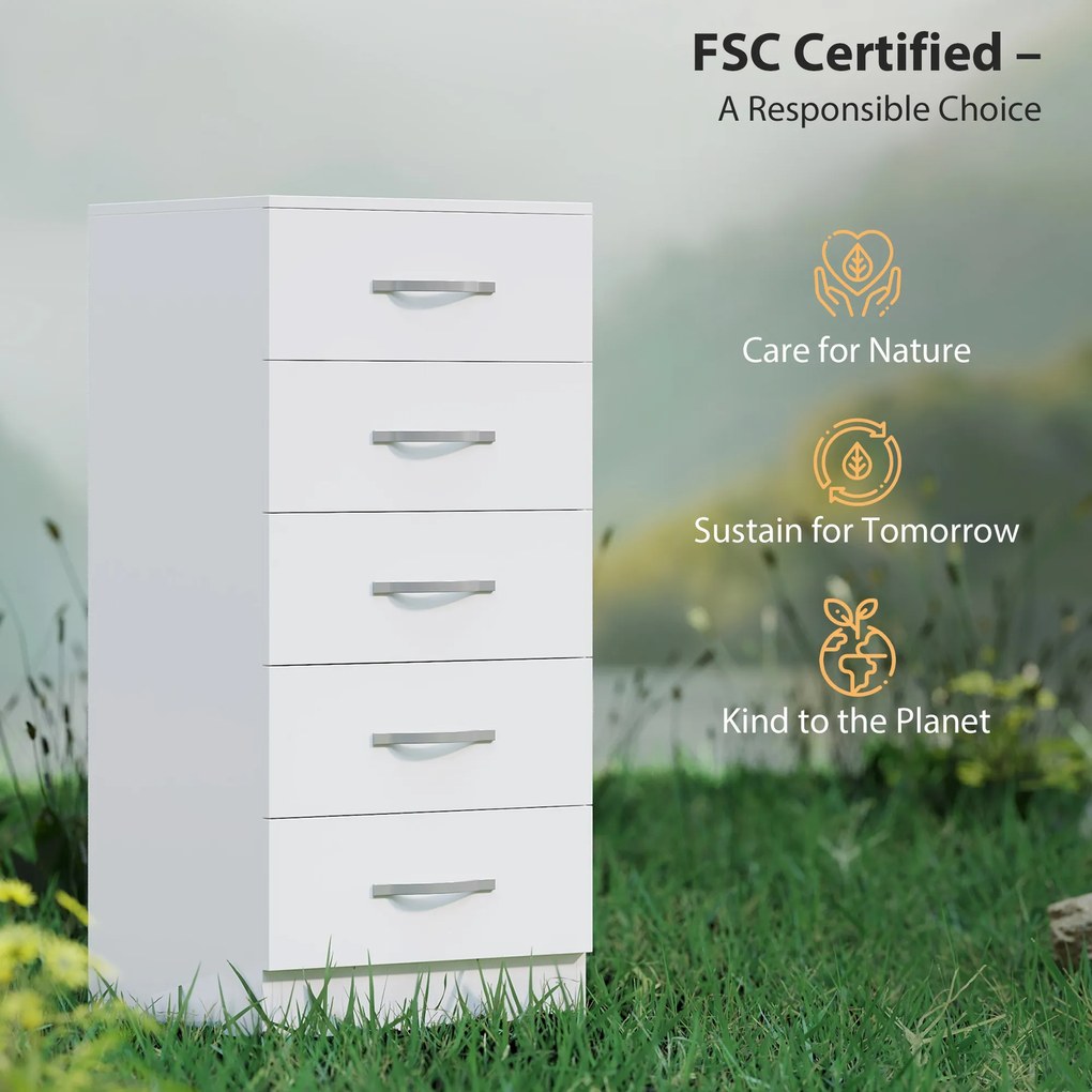 HOMCOM Komoda z 5 szufladami, komoda do ubrań i rzeczy, płyta wiórowa, biały