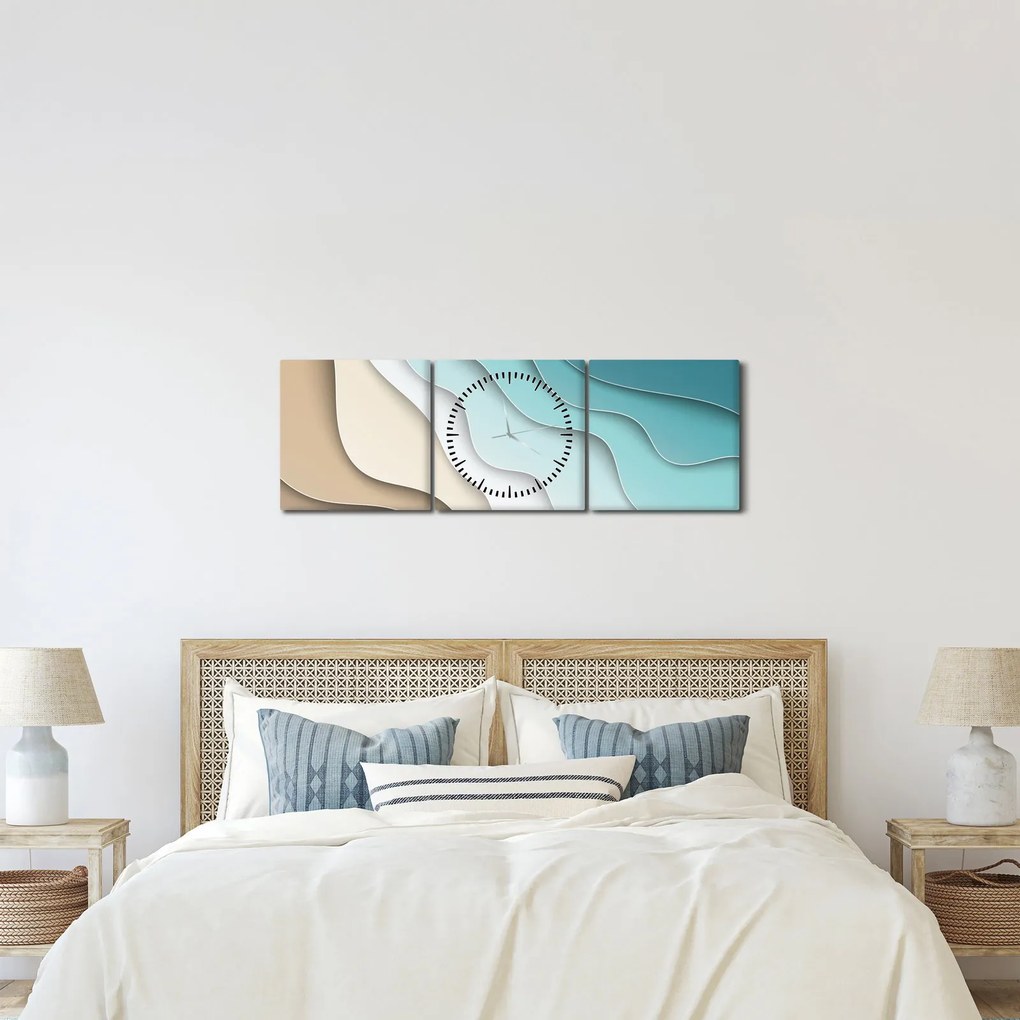 Abstrakcyjny obraz wybrzeża morskiego (z zegarem) (90x30 cm)