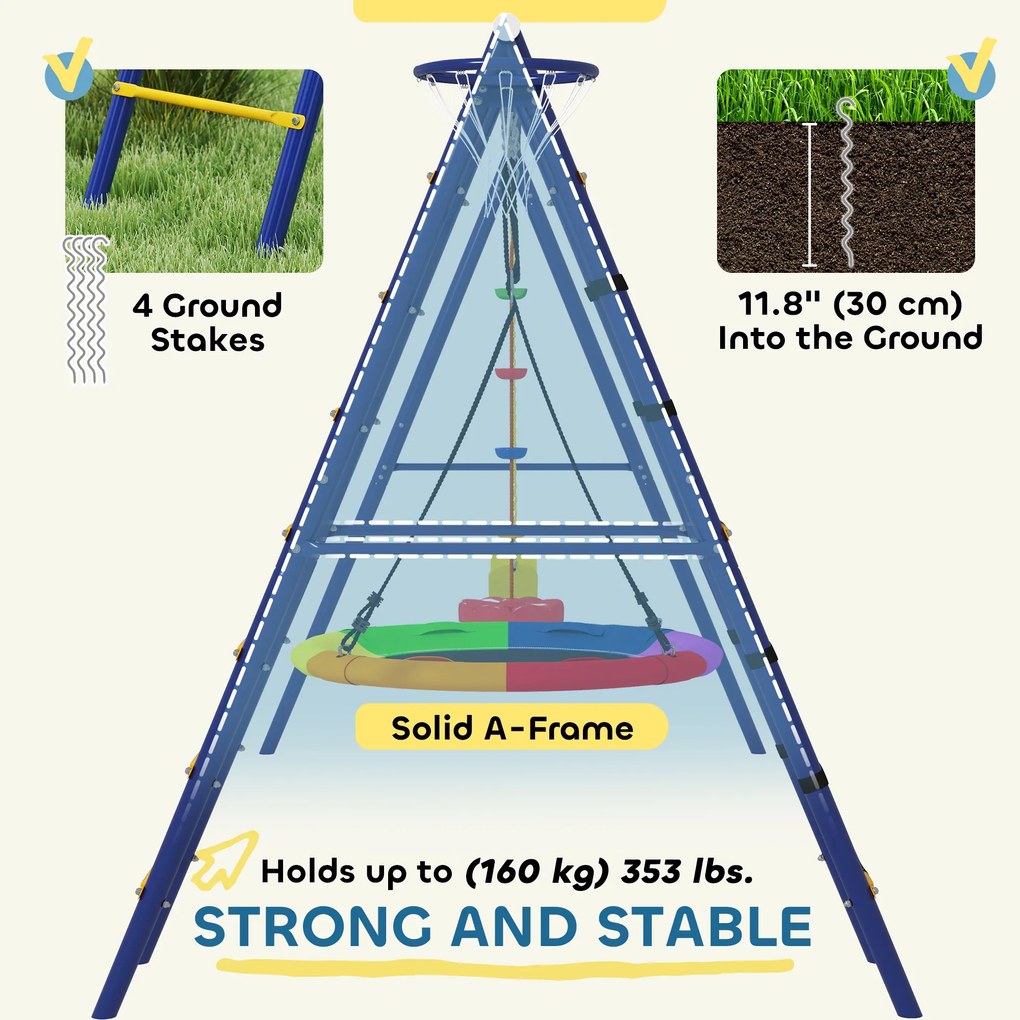 AIYAPLAY Zestaw huśtawkowy, metalowy, 3-8 lat, design 6-w-1, Kolorowy