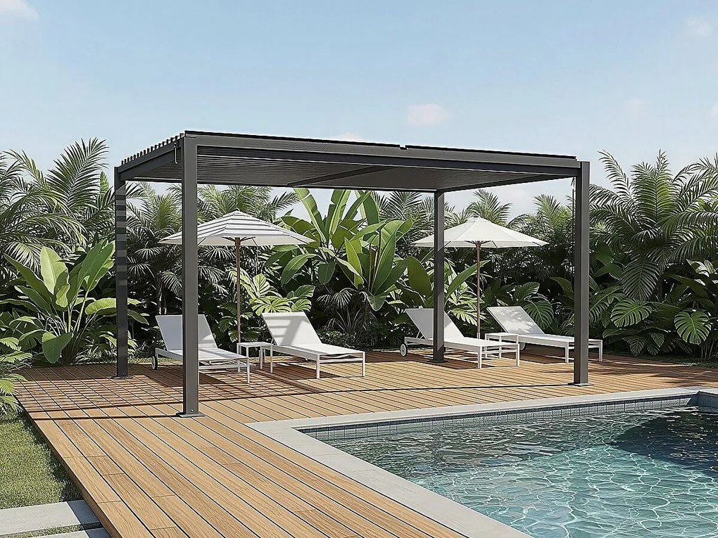 Pergola bioklimatyczna "Howard" z markizą ze stali ocynkowanej - 3 x 4 m - Szara