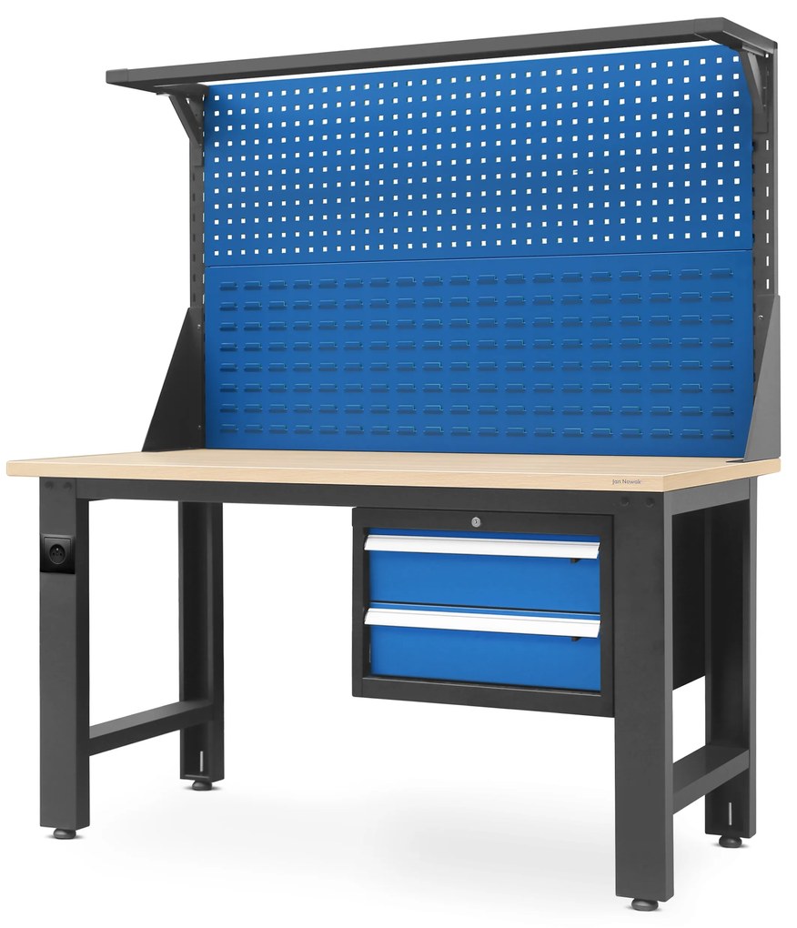 Stół warsztatowy duży LOGAN, 1500 x 1700 x 750 mm, antracytowo-niebieski 