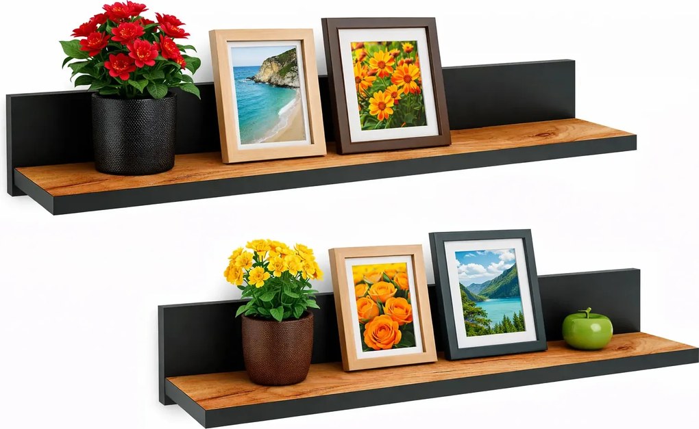 Komplet Półek Czarny Ściennych 2 Szt + Dąb Craft Z6-R89