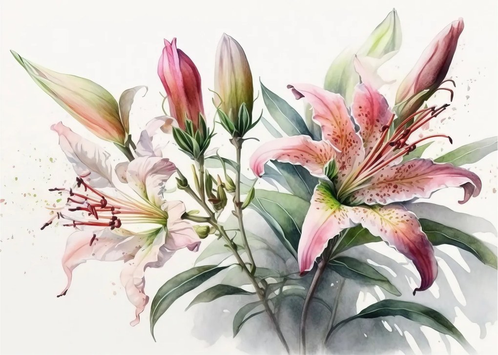 Obraz na szkle - Lilie, ilustracje (70x50 cm)