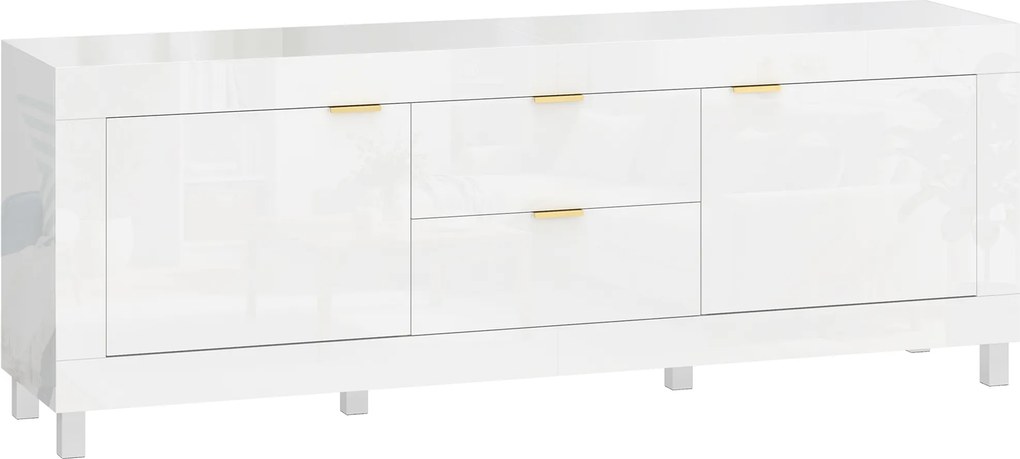 HOMCOM Szafka TV na telewizor do 190,5 cm, nowoczesne centrum rozrywki z 2 schowkami i 2 szufladami, biały wysoki połysk | Aosom PL