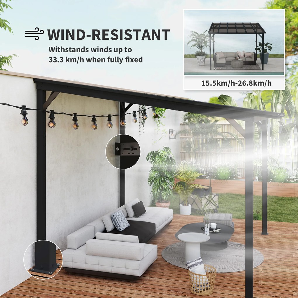 Outsunny Pergola Metalowa 3 x 3 m, Ogrodowa Pergola z Wodoodpornym Dachem, Wolnostojąca, Odporna na Wiatr, Z Ochroną UV, Ciemnoszara