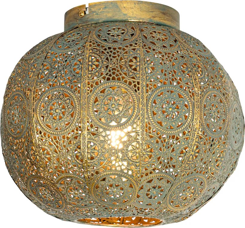 Orientalna lampa sufitowa złota z zielonym 28,5 cm - Baloo