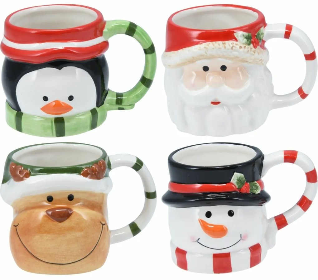 Zestaw 4 ceramicznych kubków świątecznych 250–280 ml