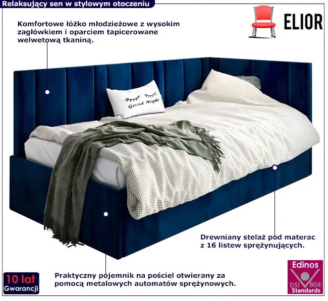 Granatowy welwetowy tapczan typu l H4-Z60