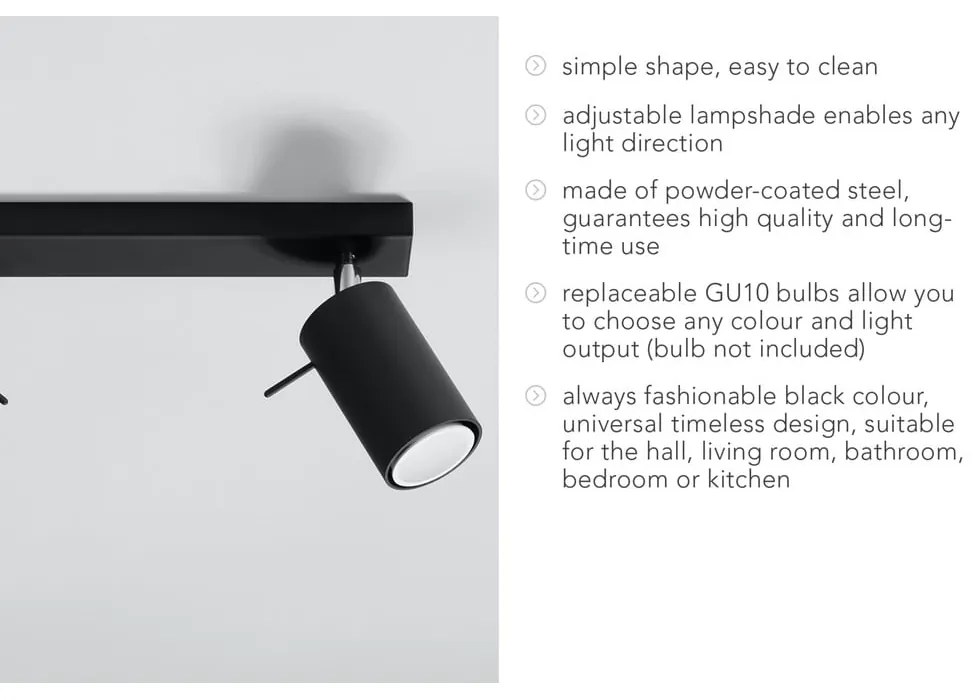 Czarna lampa punktowa 8x30 cm Etna – Sollux