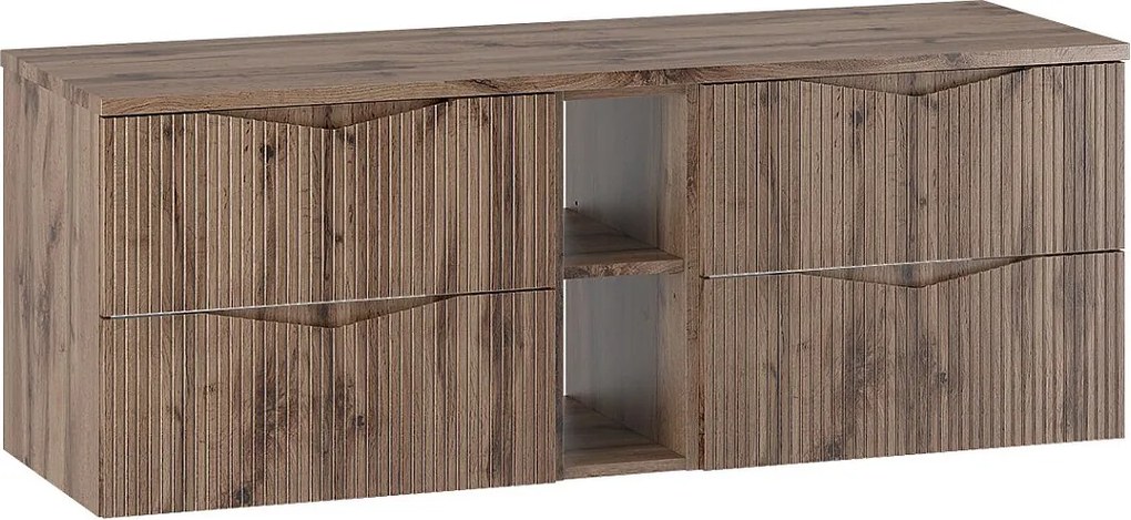 Zestaw do Łazienki 140cm Szafka Regał Blat Ryflowane Fronty Dąb Wotan Cleo