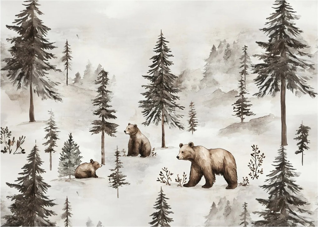 Obraz na szkle - Las z niedźwiedziami (70x50 cm)