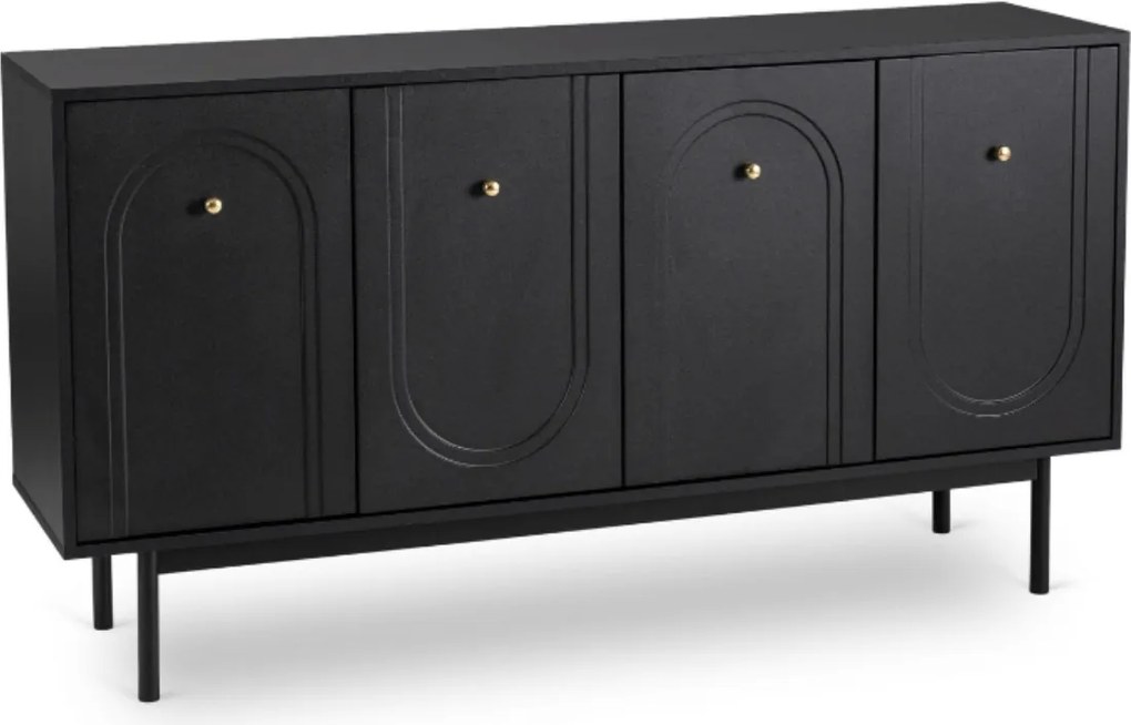 Czterodrzwiowa komoda glamour Marlen 155 cm, kolor czarny
