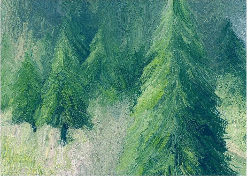 Obraz na szkle - Malowane drzewa iglaste (70x50 cm)