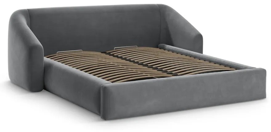 Szare tapicerowane łóżko dwuosobowe ze schowkiem ze stelażem 140x200 cm Campi – Cosmopolitan Design