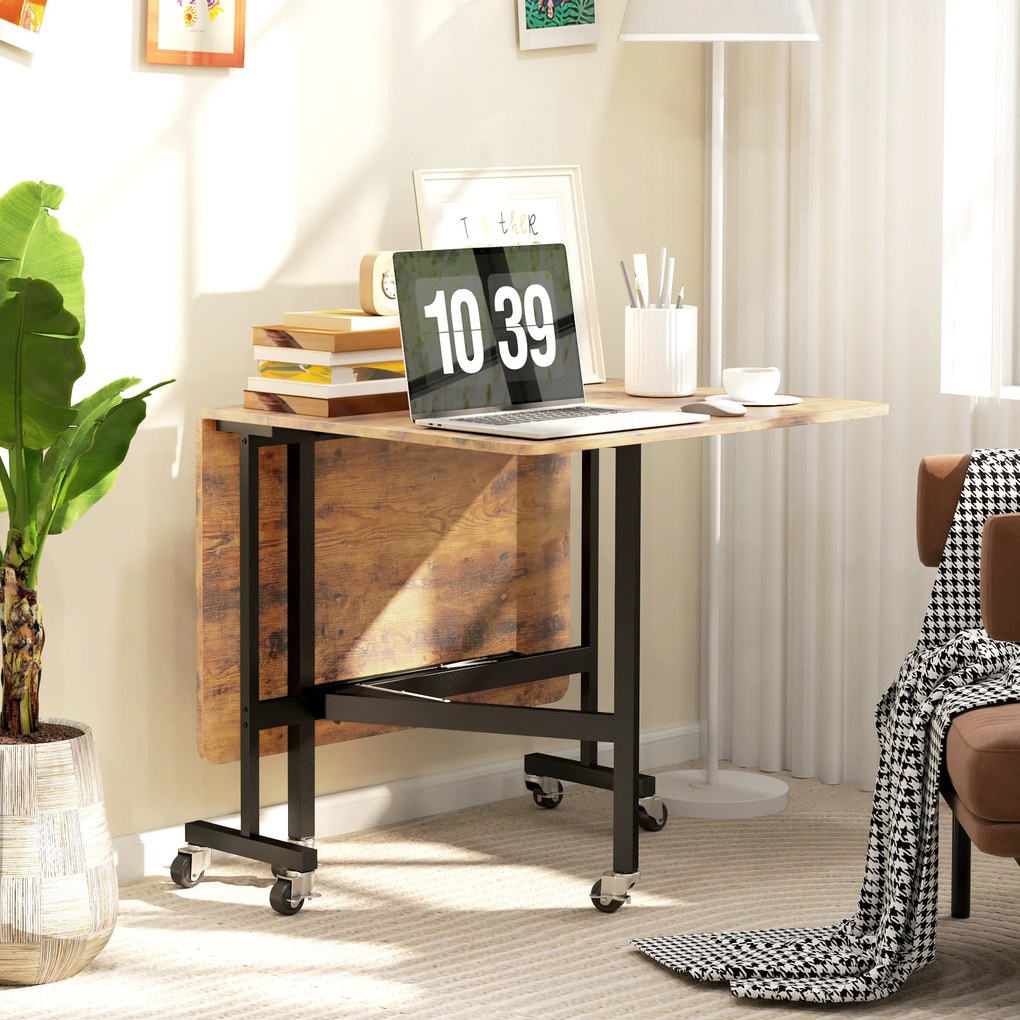 HOMCOM Składany Stół Jadalniany, dla do 6 Osób, z 6 Kółkami i Hamulcami, do Małych Przestrzeni, Brązowy