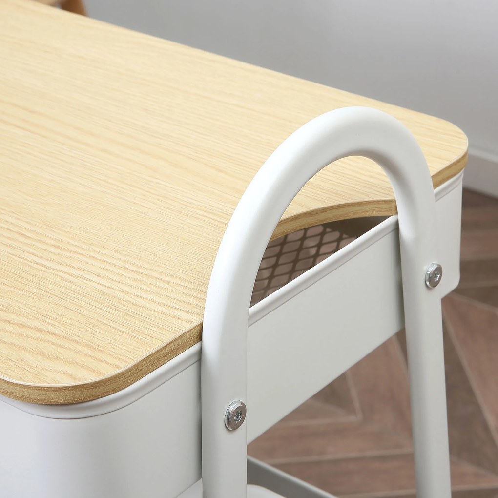 Homcom Wózek kuchenny Półka kuchenna Wózek do serwowania Wózek do przechowywania z kółkami Biały