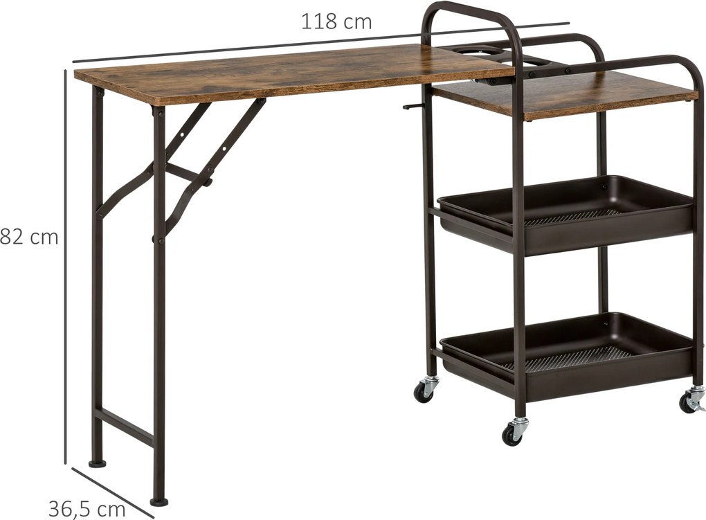 HOMCOM Wózek kuchenny wózek do serwowania z blatem regał rustykalny brąz