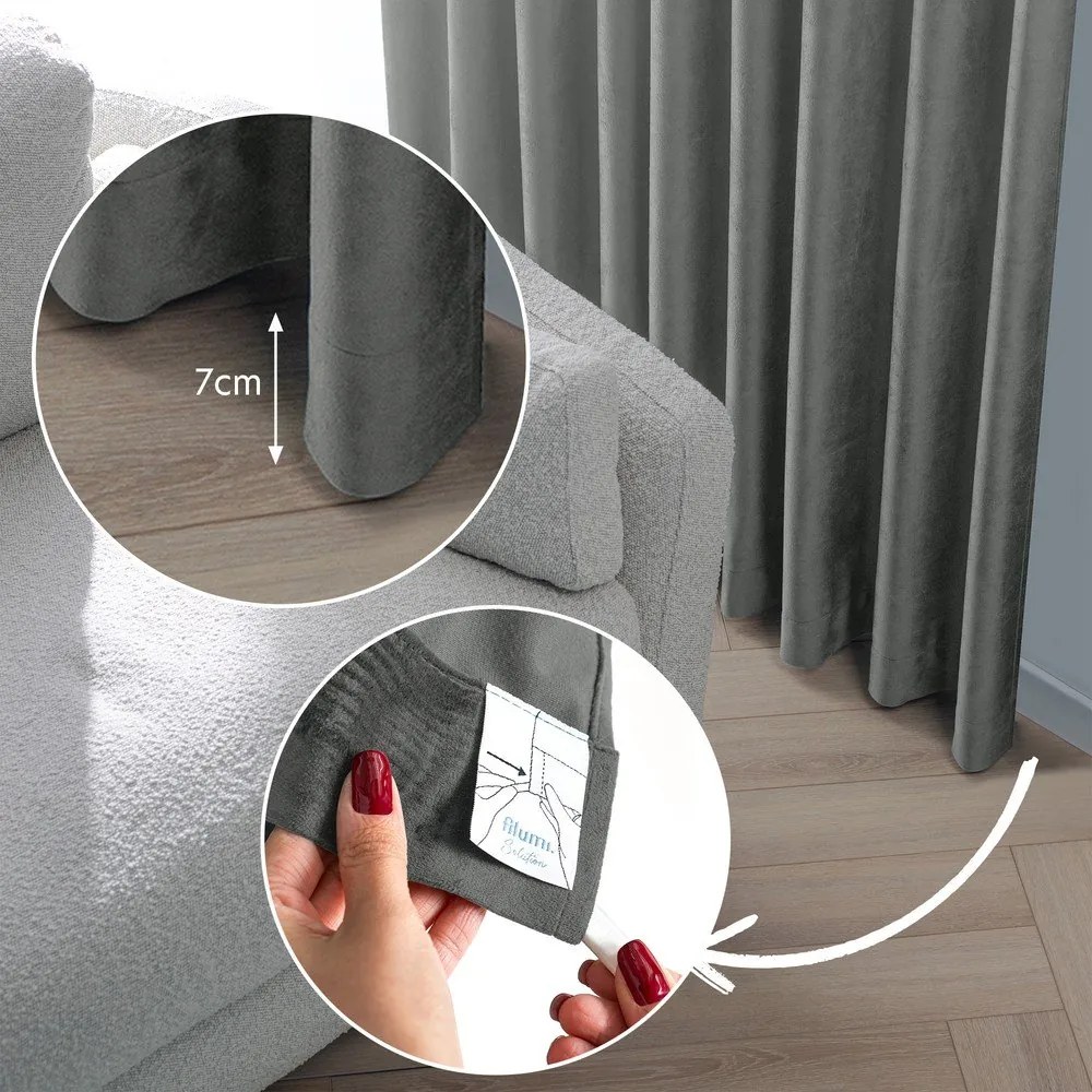 Ciemnoszara aksamitna zasłona częściowo zaciemniająca (dimout) 400x175 cm Velto – Filumi