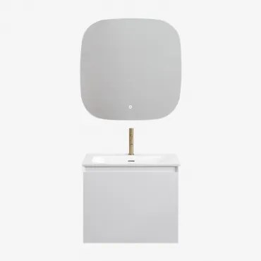 Zestaw Wiszących Mebli Łazienkowych Zintegrowany Z Umywalką Macrae Biała & Kwadratowa Lampa Led I Przeciwmgielna 75x75 - Sklum