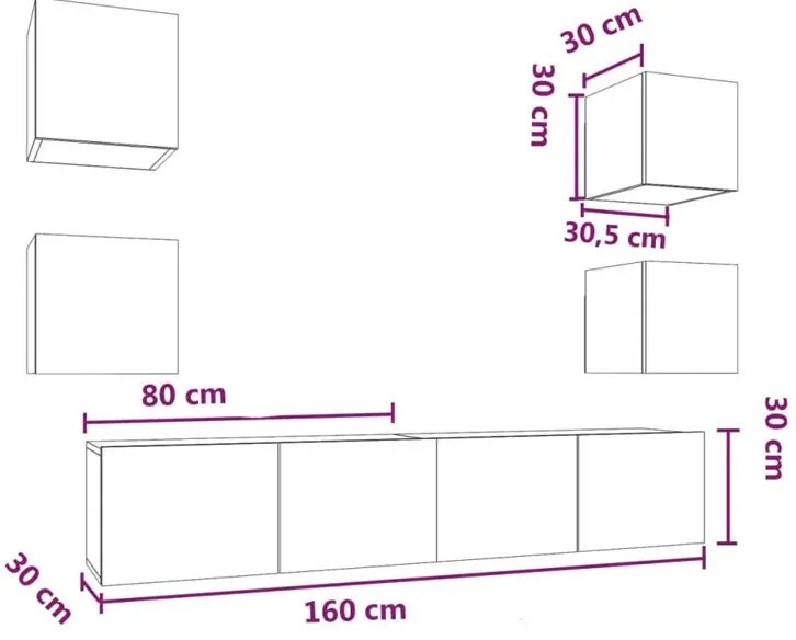 Wisząca modułowa meblościanka w kolorze beton - Levon