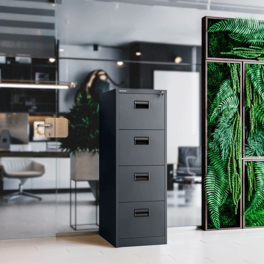 Metalowa szafa kartotekowa SARA V4, 460 x 1320 x 620 mm, antracytowa