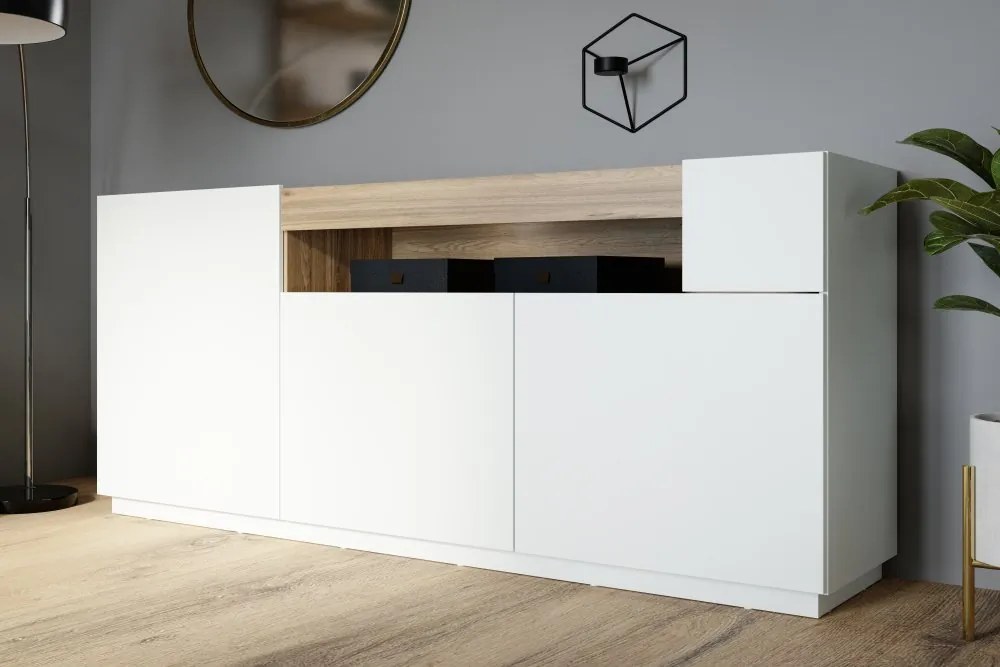 Trzydrzwiowa komoda z wnęką Lewisville 231, Secret Gray/dąb Valencia