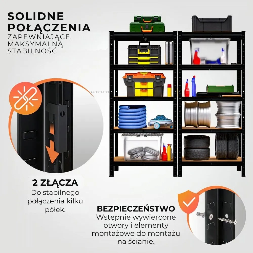 Regał o dużej nośności HEAVY, maks. 875kg, 90x40x180cm, czarny Jurhan