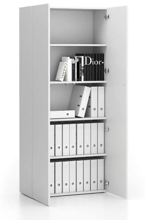 Szafa biurowa wysoka SEGMENT 2-drzwiowa, 4 półki, 840 x 370 x 1880 mm, biała