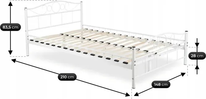 Łóżko Metalowe 140x200 cm ze Stelażem Dwuosobowe GRIFFIN Białe Loft