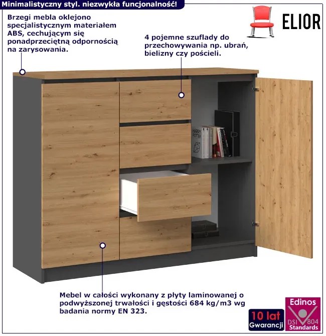 Komoda Industrialna Dąb Artisan + Antracyt F4-T92
