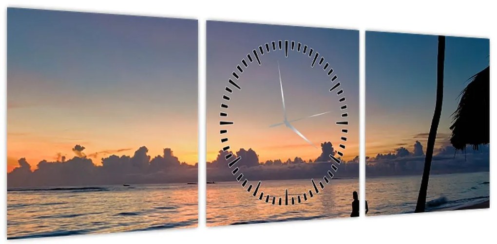 Obraz kobiety na plaży (z zegarem) (90x30 cm)