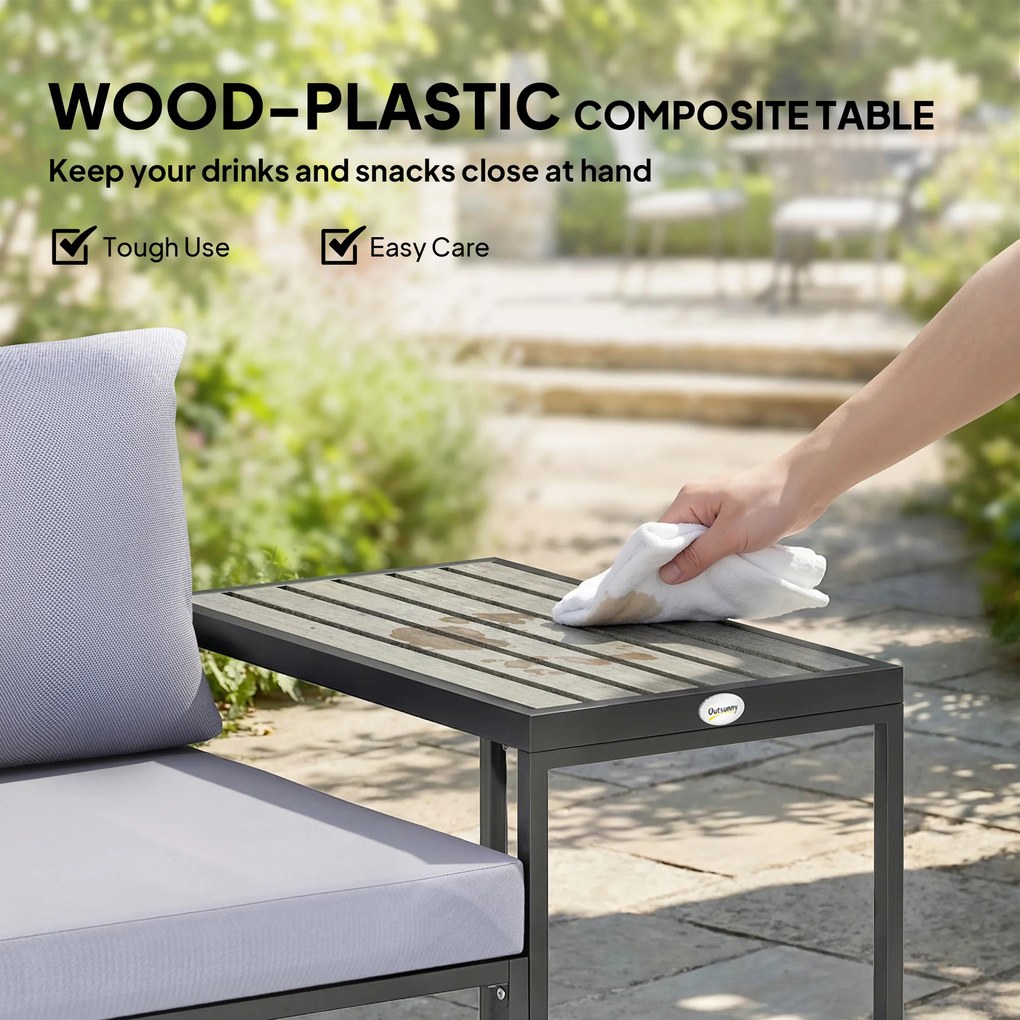 Outsunny 3-częściowy zestaw mebli balkonowych: 2 fotele ze stolikiem, zdejmowane poduszki na siedzisko i oparcie, oddychające pokrowce, szary | Aosom PL