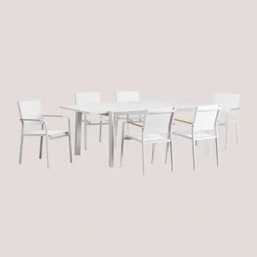 Zestaw Stołu 180x240-100 Cm Rozkładanego Starmi I 6 Sztaplowanych Krzeseł Ogrodowych Z Aluminium Archer Gardenia Biel - Sklum