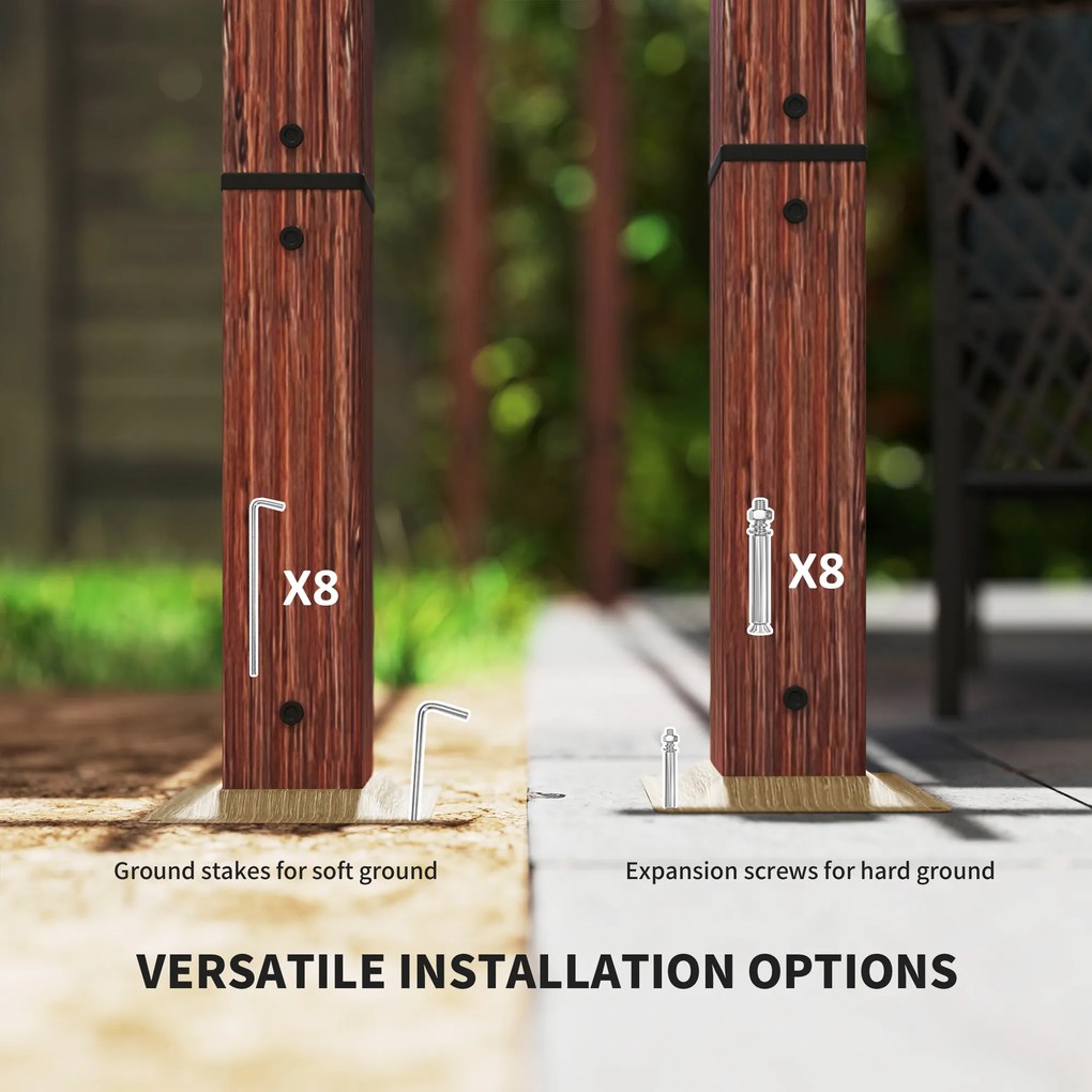 Outsunny Garten-Pergola 3 x 3 m, Regulowane Zadaszenie Tarasu, Rama z Aluminium, Ochrona przed Słońcem UPF30+, Drewno Naturalne