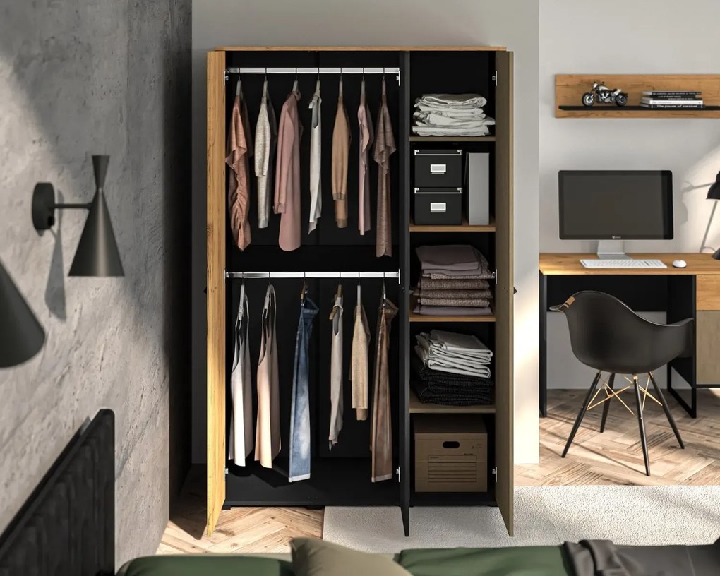 Szafa młodzieżowa COLIN 01 3D dąb złoty craft/czarna ML MEBLE