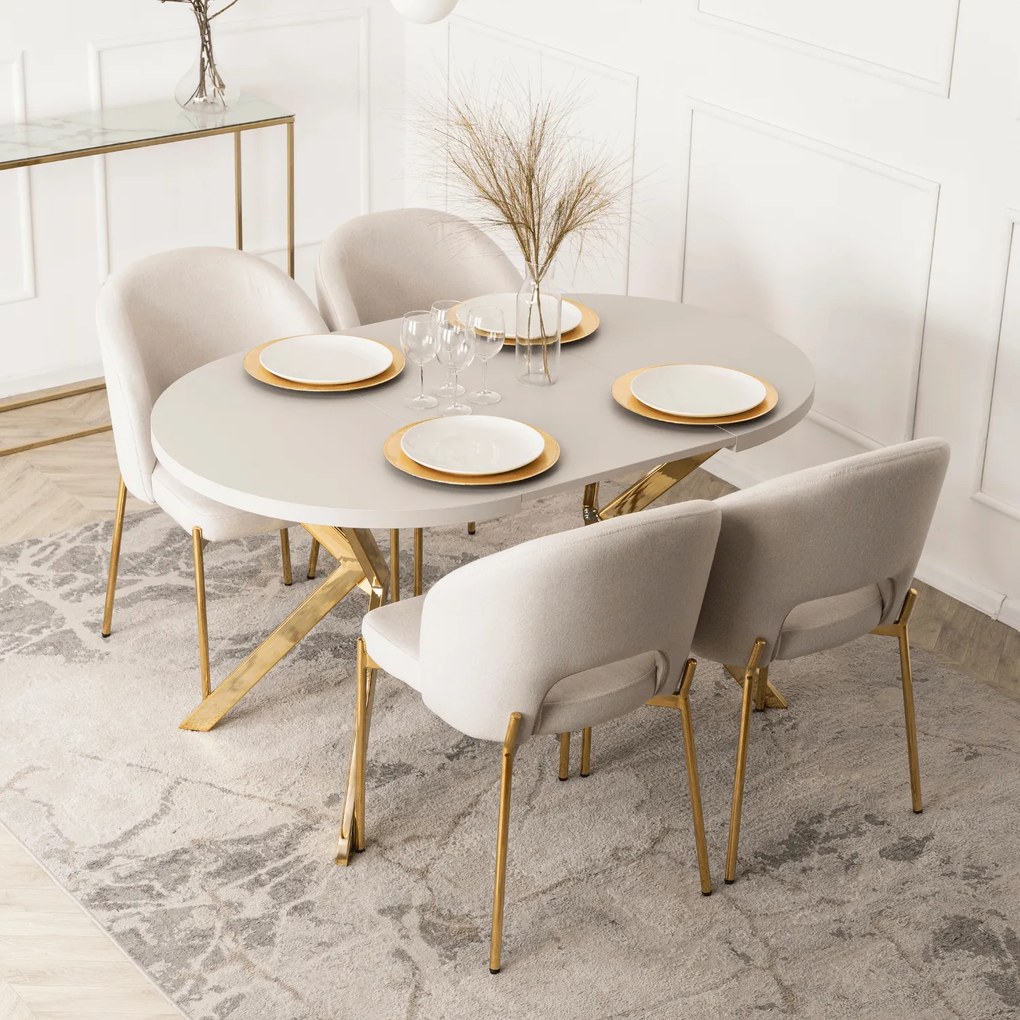 Stół Okrągły Rozkładany LUGO 90-190 cm Kaszmir/Złoty Glamour