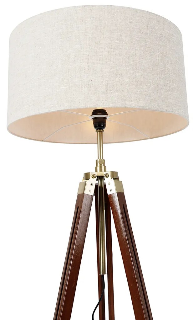 Lampa podłogowa mosiężna z jasnoszarym abażurem 50 cm na trójnogu - CortinPrzemysłowy Oswietlenie wewnetrzne