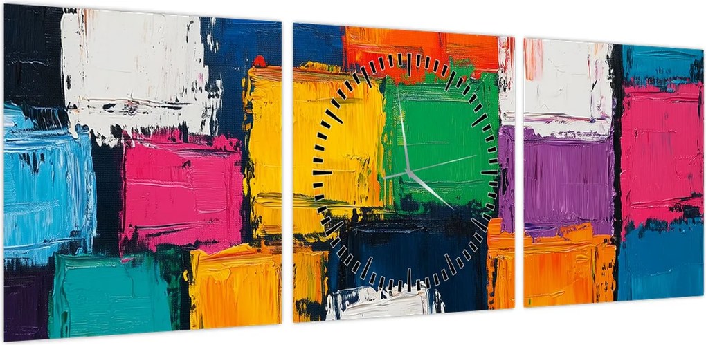 Obraz - Obraz z kolorowymi kwadratami (z zegarem) (90x30 cm)