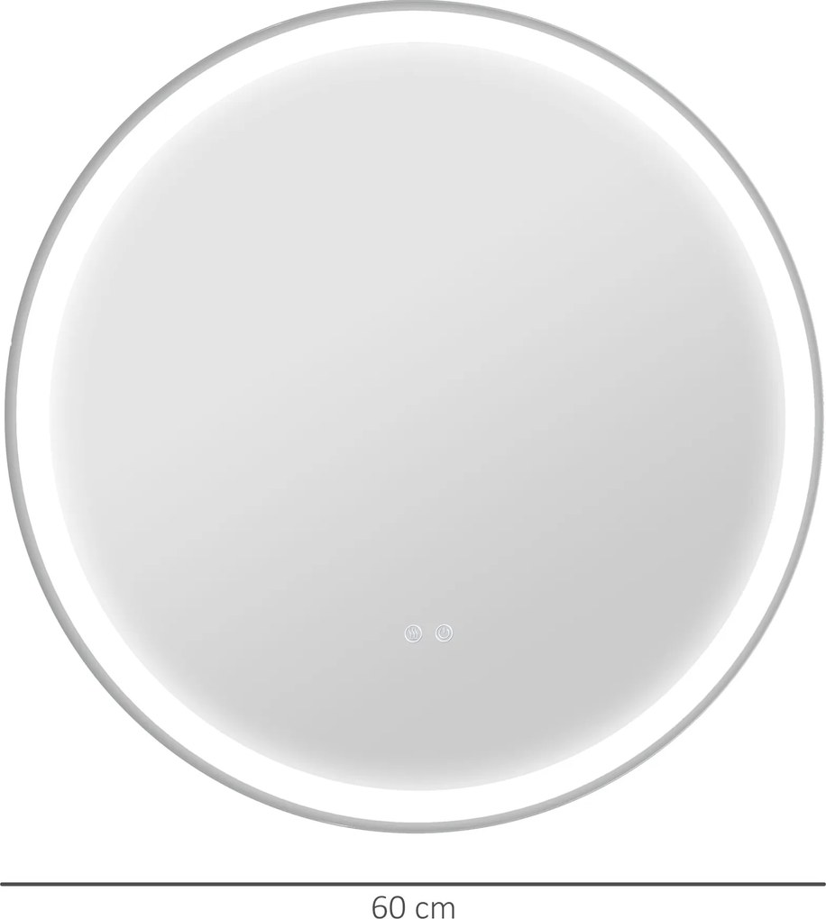 kleankin LED Lustro do łazienki, funkcja dotyku, brak zaparowania, okrągłe, 60 x 60 cm